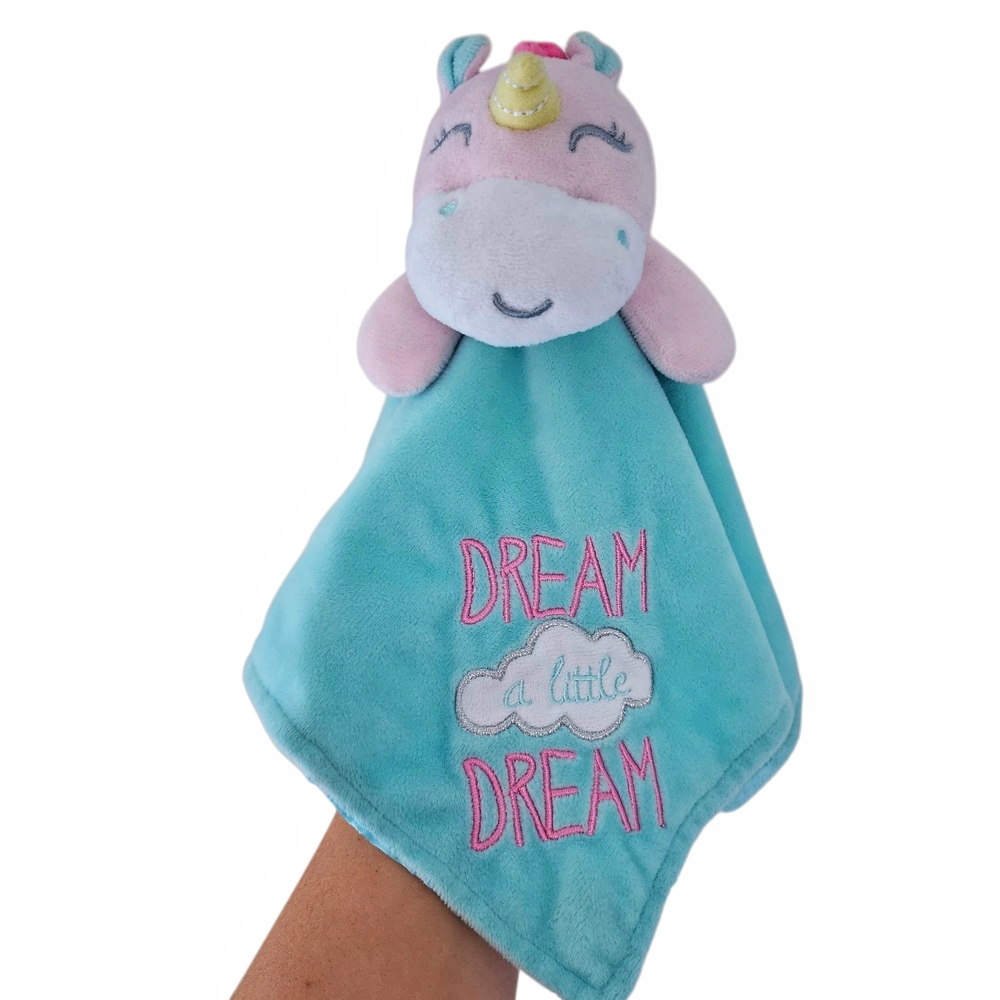 Baby Starters‎ Pink Unicorn Lovey Dream a Little Aqua Teal Satin Back